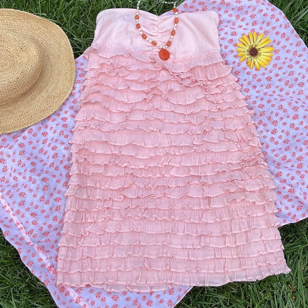 🌺 BOUTIQUE; Feminine & Flirty “BARBIE” Cotton Peach Ruffle Dress in Misses XS! - Picture 1 of 6